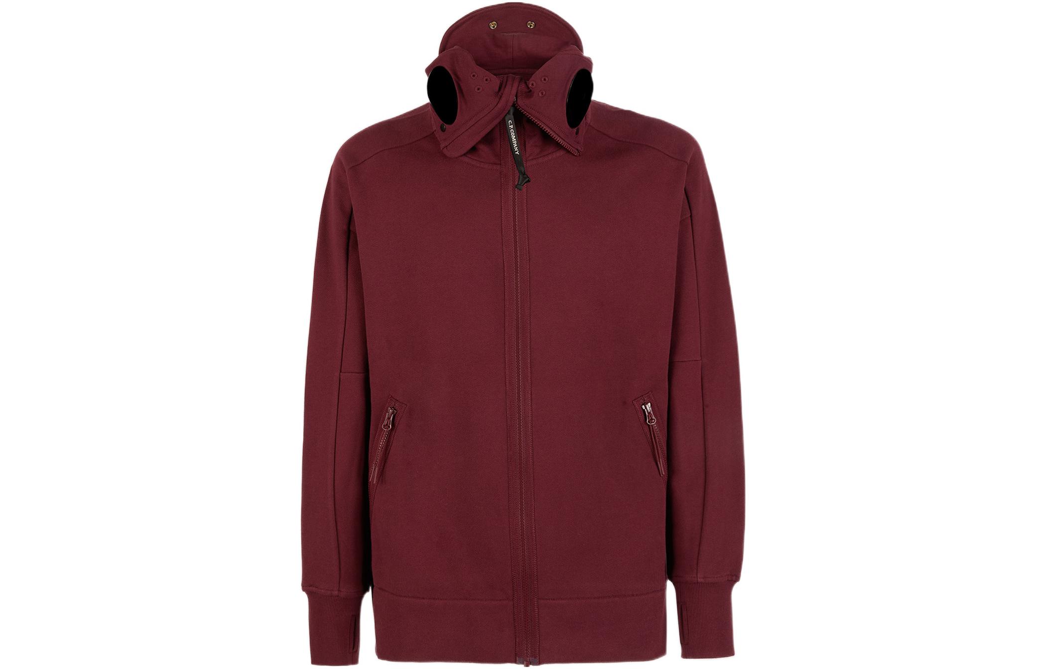 C.P. Company FW22 Red Diagonal Fleece Goggle Hoodie Jacket 13CMSS062A005086W589