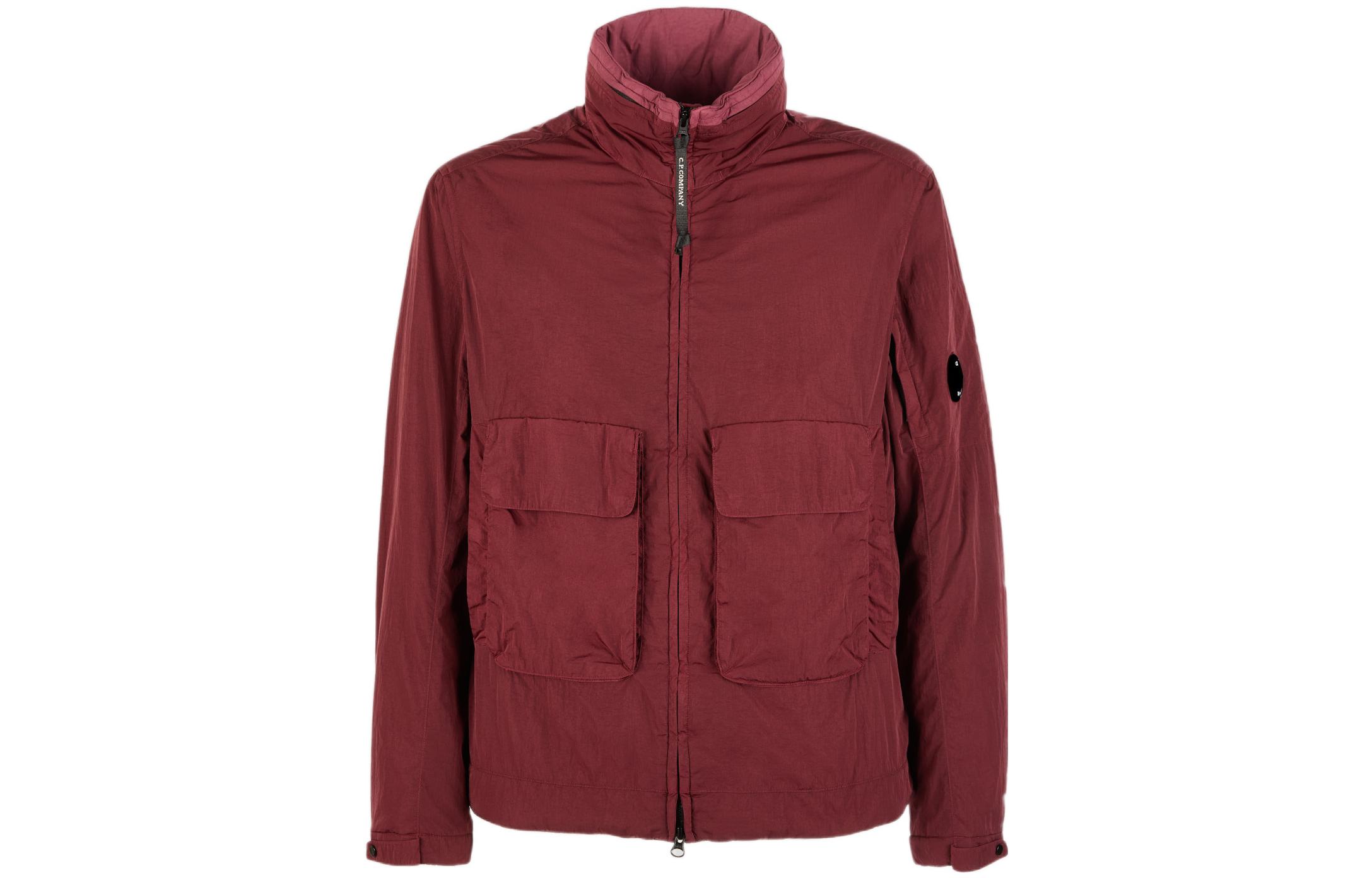 C.P. Company FW22 Red Zip-Up Jacket with Standing Collar and Large Pockets 13CMOW191A005904M589