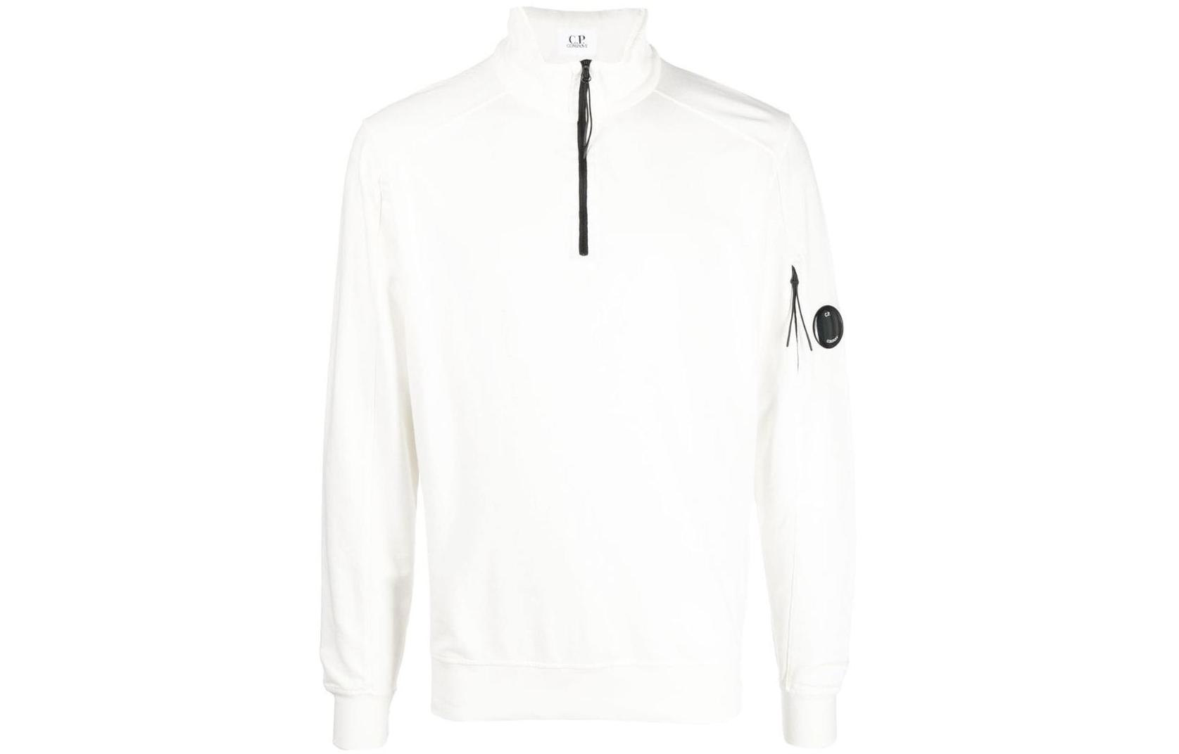 C.P. Company FW22 Solid Half-Zip High Neck Sweatshirt White 13CMSS035A002246G103