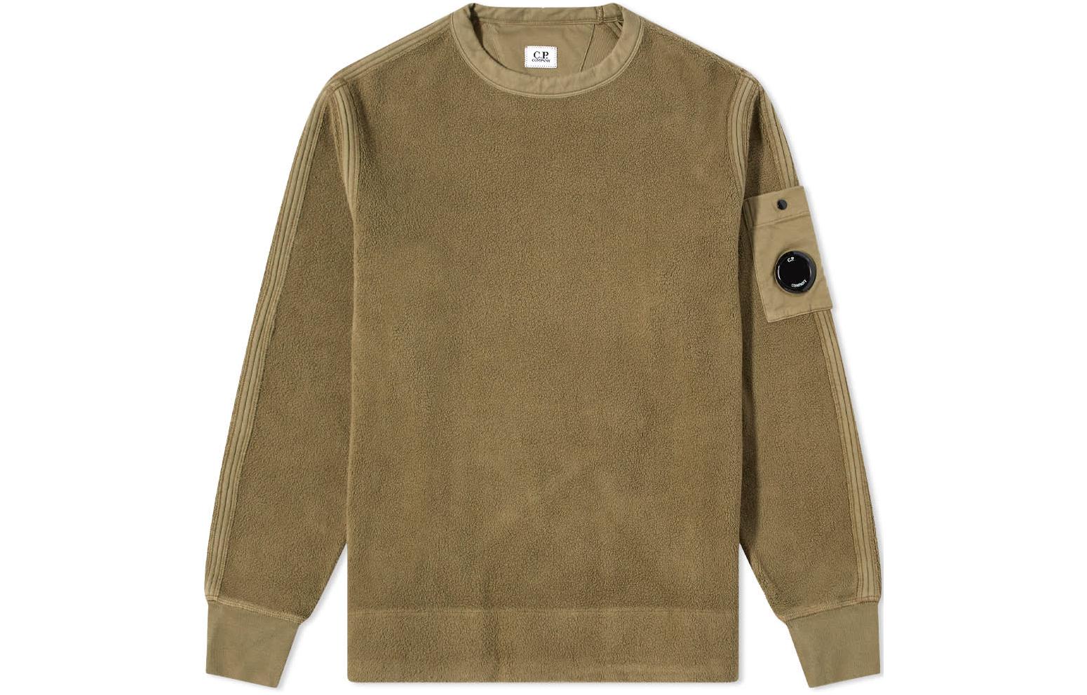 C.P. Company FW22 Solid Lens Crewneck Pullover Sweatshirt Men’s Khaki Beige 11CMSS082A005863G-665