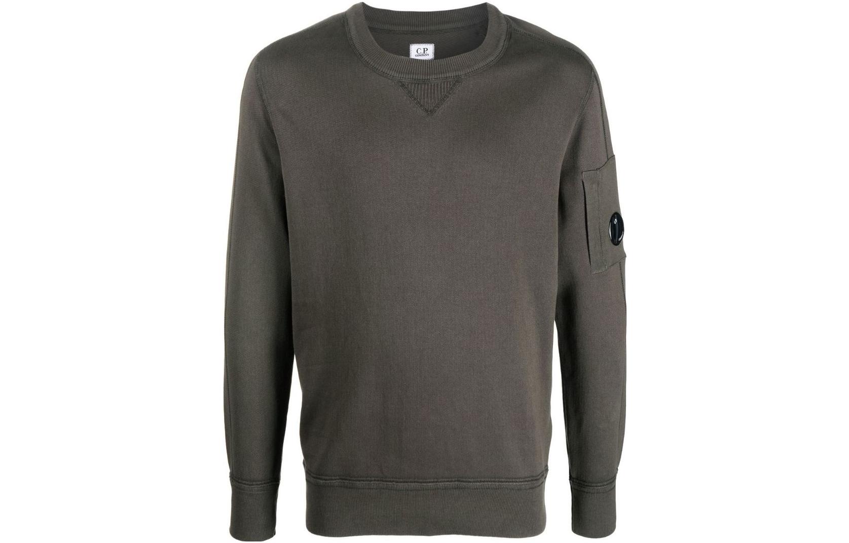 C.P. Company FW22 Solid Logo Patch Crewneck Sweatshirt Dark Green 13CMKN018A005805G638