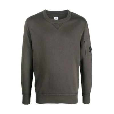 C.P. Company FW22 Solid Logo Patch Crewneck Sweatshirt Dark Green 13CMKN018A005805G638