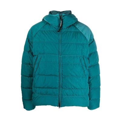 C.P. Company FW22 Solid Zip Hooded Pocket Puffer Jacket Blue 13CMOW027A006369G861