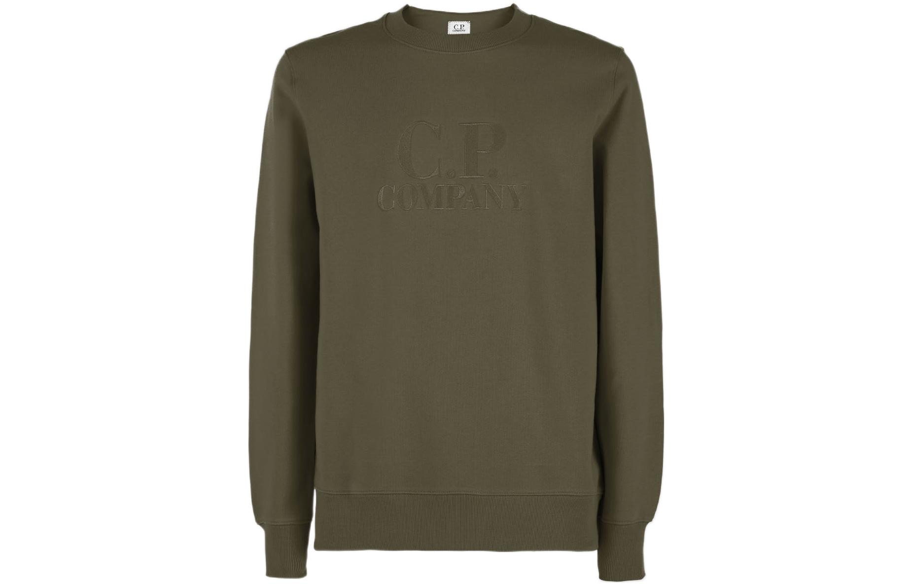 C.P. Company FW22 Unisex Green Cotton Pullover Sweatshirt with Logo Embroidery 12CMSS024A005086W683