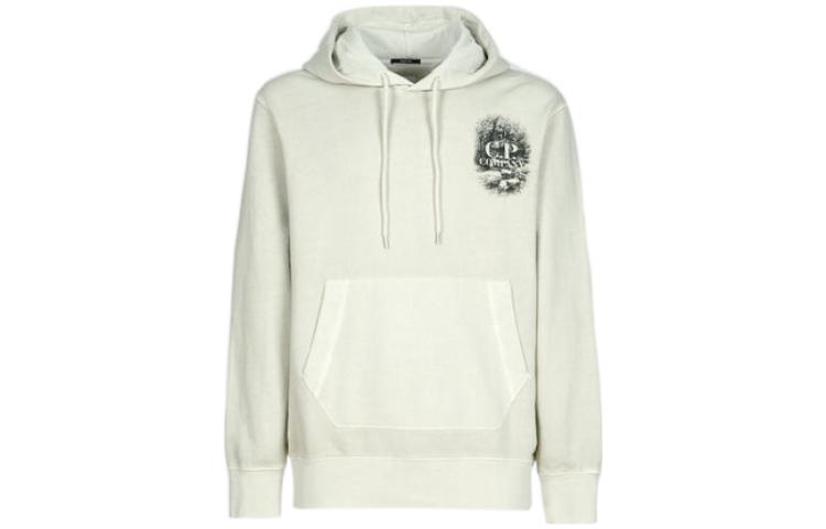 C.P. Company FW22 White Fleece Hoodie with Front and Back Logo Print for Men 13CMSS336A005623R118