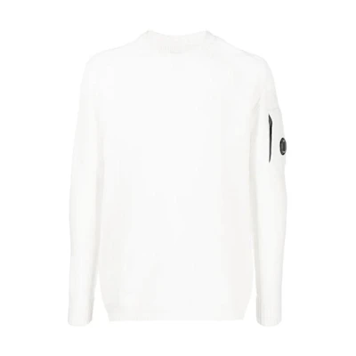 C.P. Company FW22 White Knit Crewneck Pullover Long-Sleeve Sweatshirt MKN232A005558G103