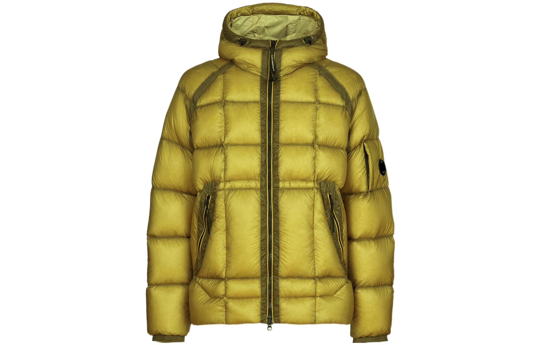 C.P. Company FW22 Yellow Quilted Logo Patch Zipped Hooded Puffer Jacket Men 13CMOW175A006099A249
