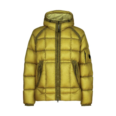 C.P. Company FW22 Yellow Quilted Logo Patch Zipped Hooded Puffer Jacket Men 13CMOW175A006099A249