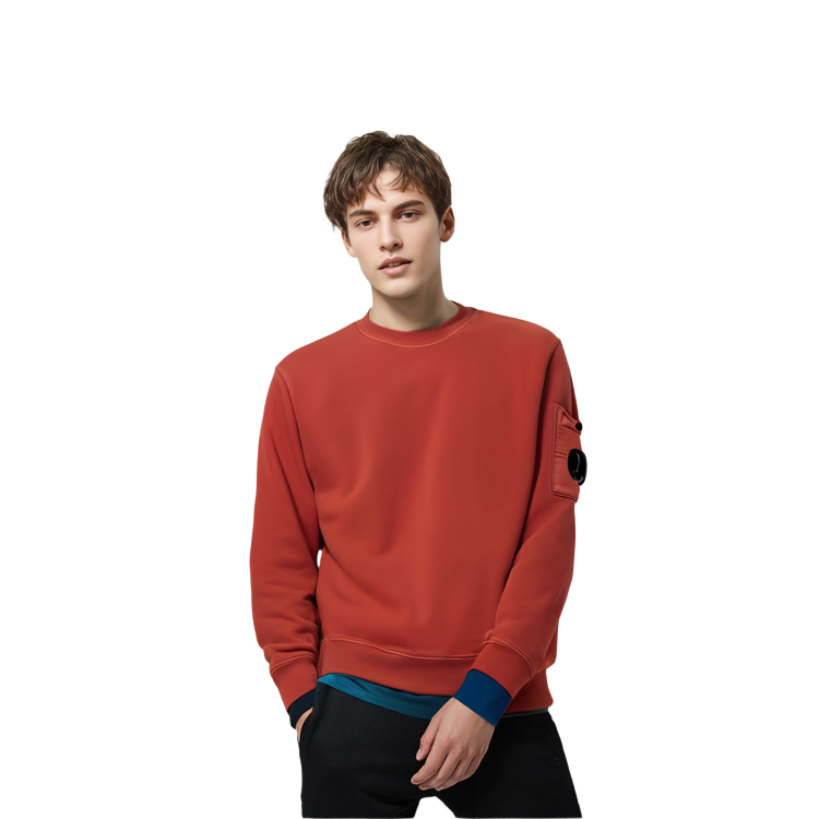 Cheap C.P. カンパニー FW23 レッド クルーネックスウェットシャツ スリーブレンズロゴ付き 15CMSS008A006372R547
