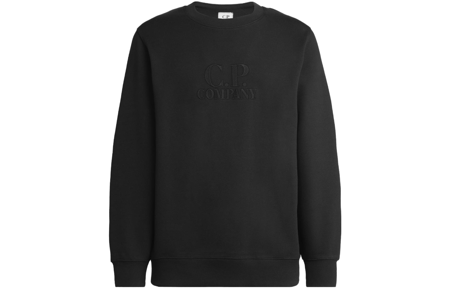 C.P. Company FW23 Black Crewneck Sweatshirt with Embroidered Logo 15CMSS113A005086W999