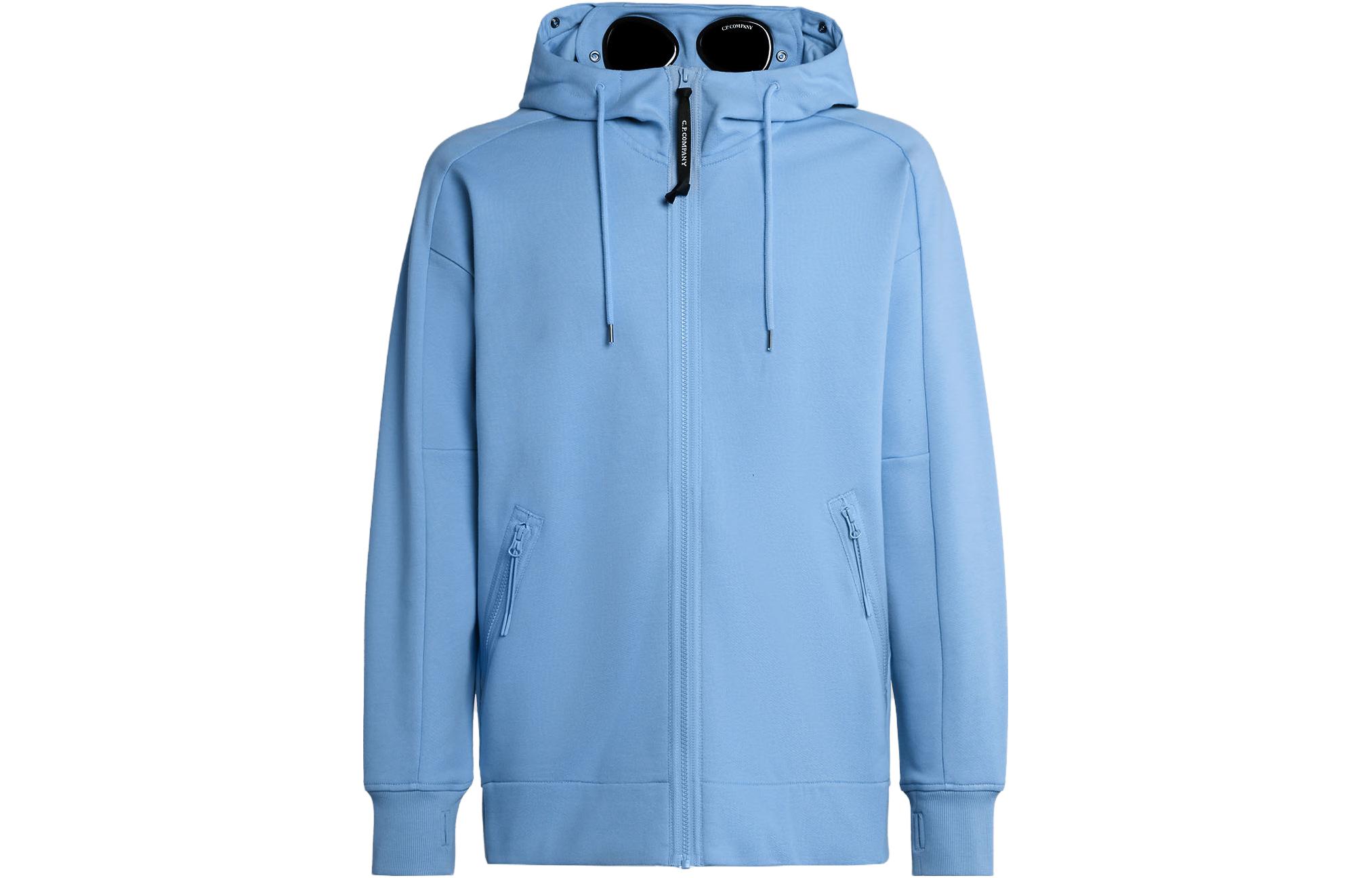 C.P. Company FW23 Blue Solid Color Goggle Fleece Hoodie 15CMSS082A005086W818