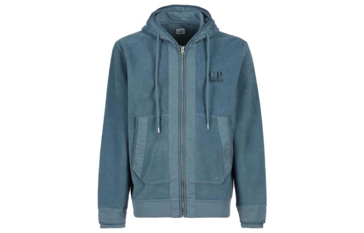 C.P. Company FW23 Blue Solid Loose-Fit Hoodie with Zipper 15CMSS263A006614G871