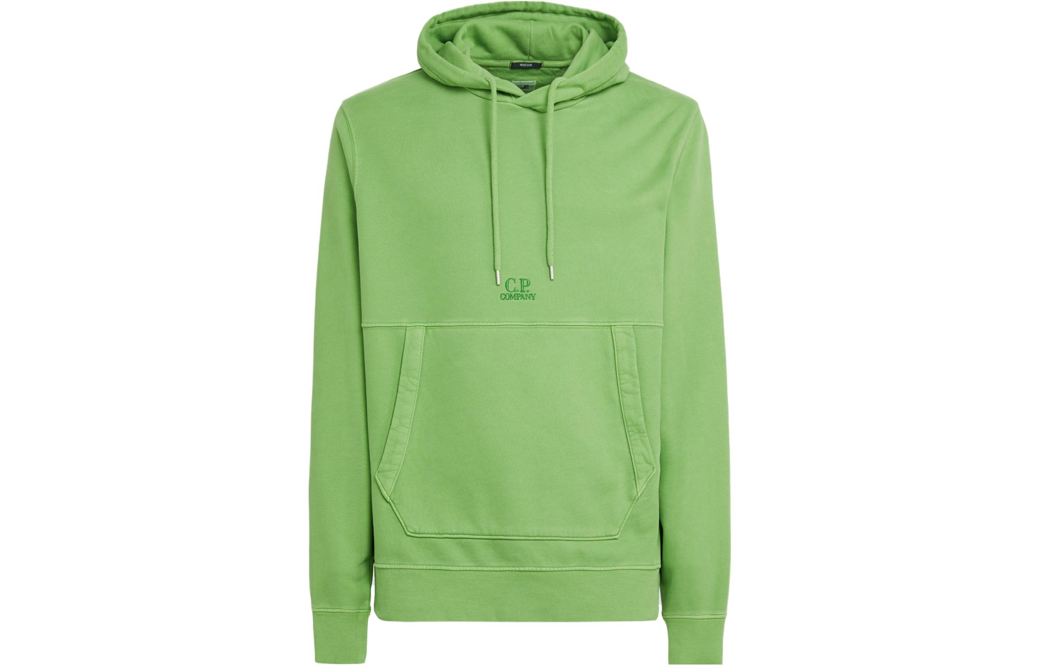C.P. Company FW23 Classic Green Fleece Logo Hoodie Solid Twill Design 15CMSS009B006372R617