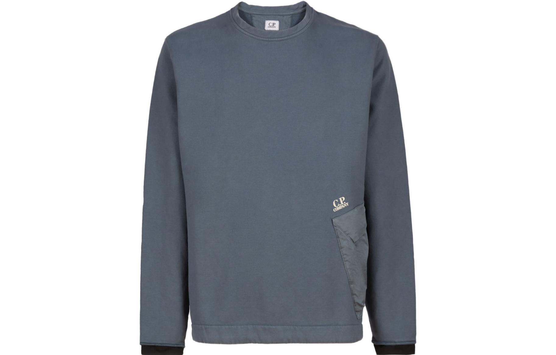 C.P. Company FW23 Diagonal Fleece Mixed Pocket Sweatshirt Orion Blue Men’s Crewneck 15CMSS317A006090M871