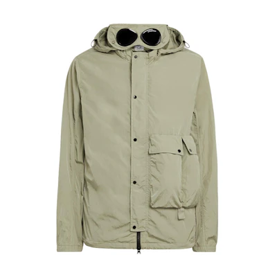 C.P. Company FW23 Full-Zip Detachable Goggle Hooded Jacket Sage Silver 15CMOS029A005904G335