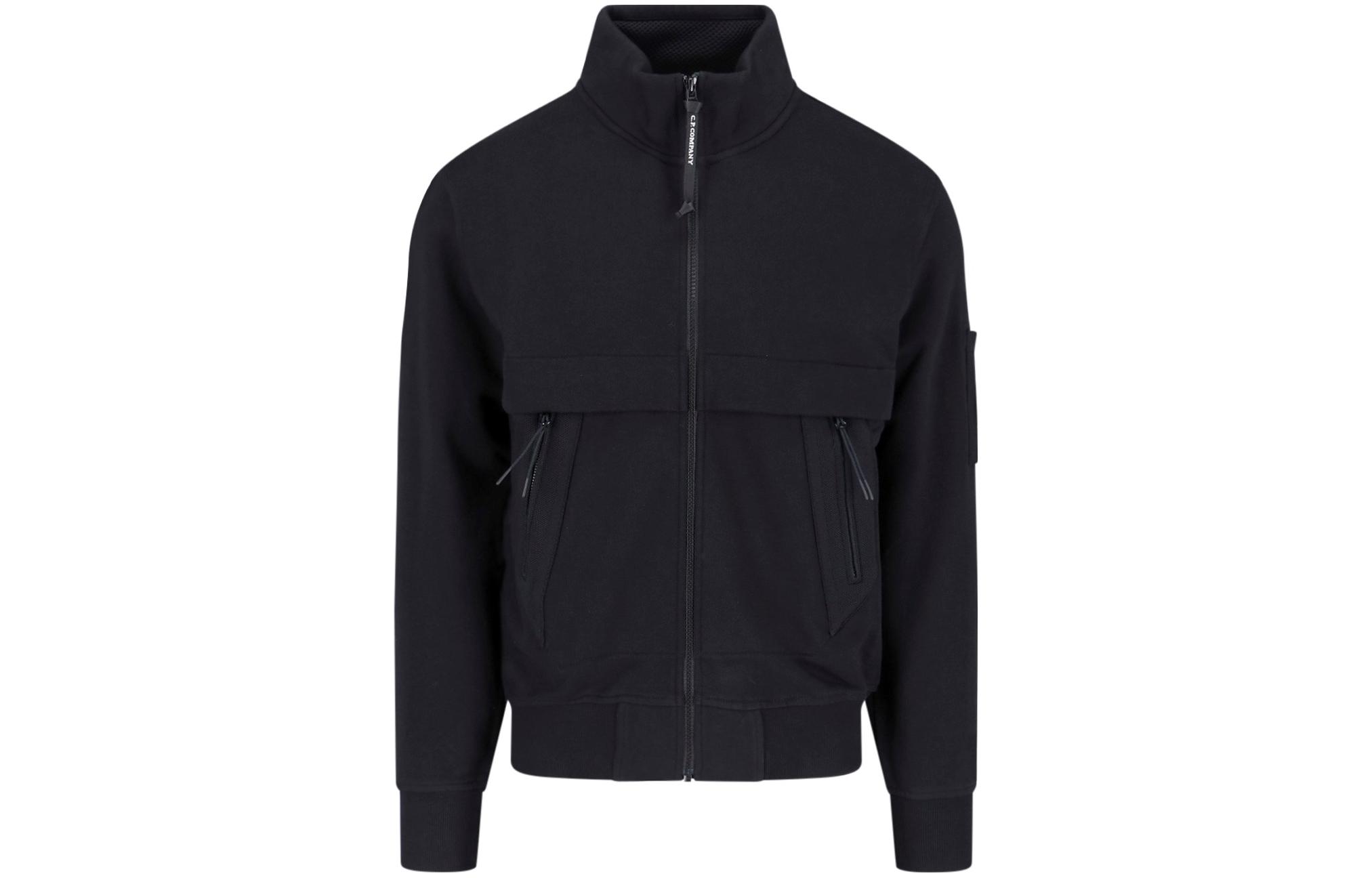 C.P. Company FW23 Full-Zip Kangaroo Pocket High Collar Sweatshirt Black 15CMSS132A005086W999