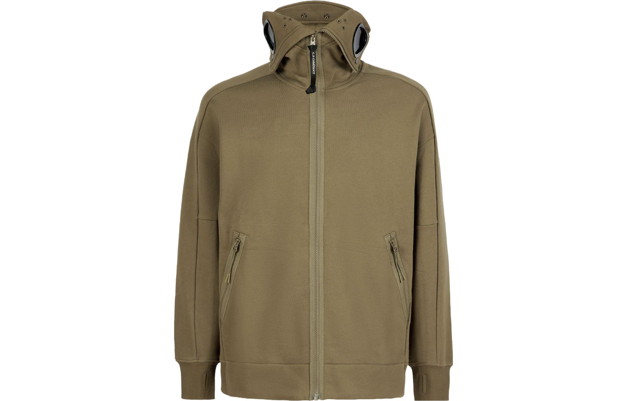 C.P. Company FW23 Goggle Full-Zip Hoodie Walnut Brown Men’s Casual Wear 15CMSS062A005086W653