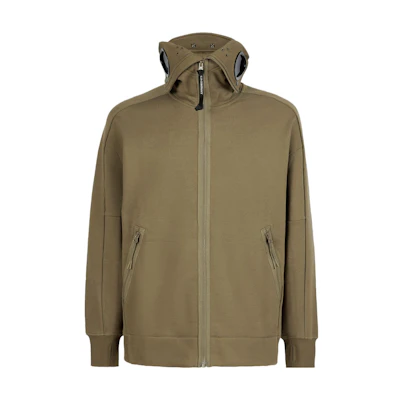 C.P. Company FW23 Goggle Full-Zip Hoodie Walnut Brown Men’s Casual Wear 15CMSS062A005086W653