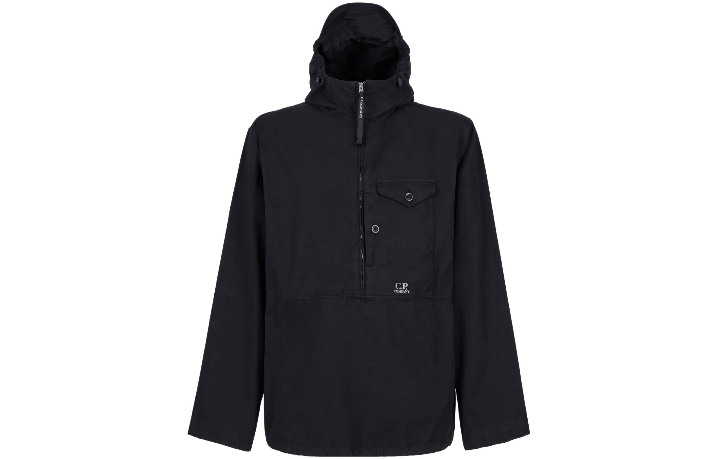 C.P. Company FW23 Half-Zip Hooded Jacket Black Mens 15CMSH164A002824G999