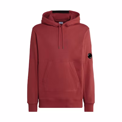 C.P. Company FW23 Red Hoodie with Lens Detail and Kangaroo Pocket Mens 15CMSS023A005086W560