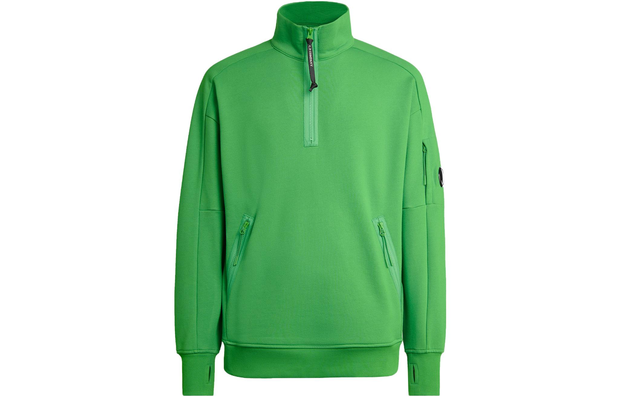 C.P. Company FW23 Ribbed Half-Zip Mock Neck Sweatshirt Classic Green - 15CMSS081A005086W617