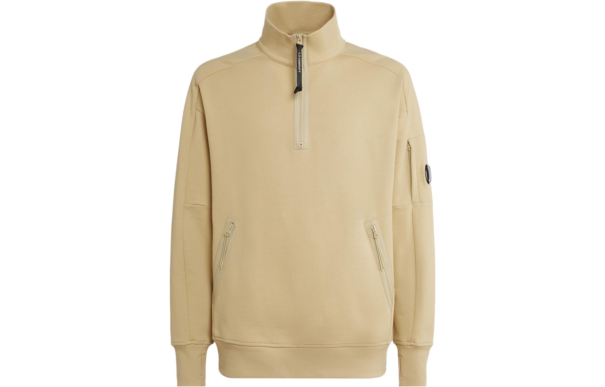 C.P. Company FW23 Solid Ribbed Half-Zip Pullover Sweatshirt Desert Yellow Men 15CMSS081A005086W317