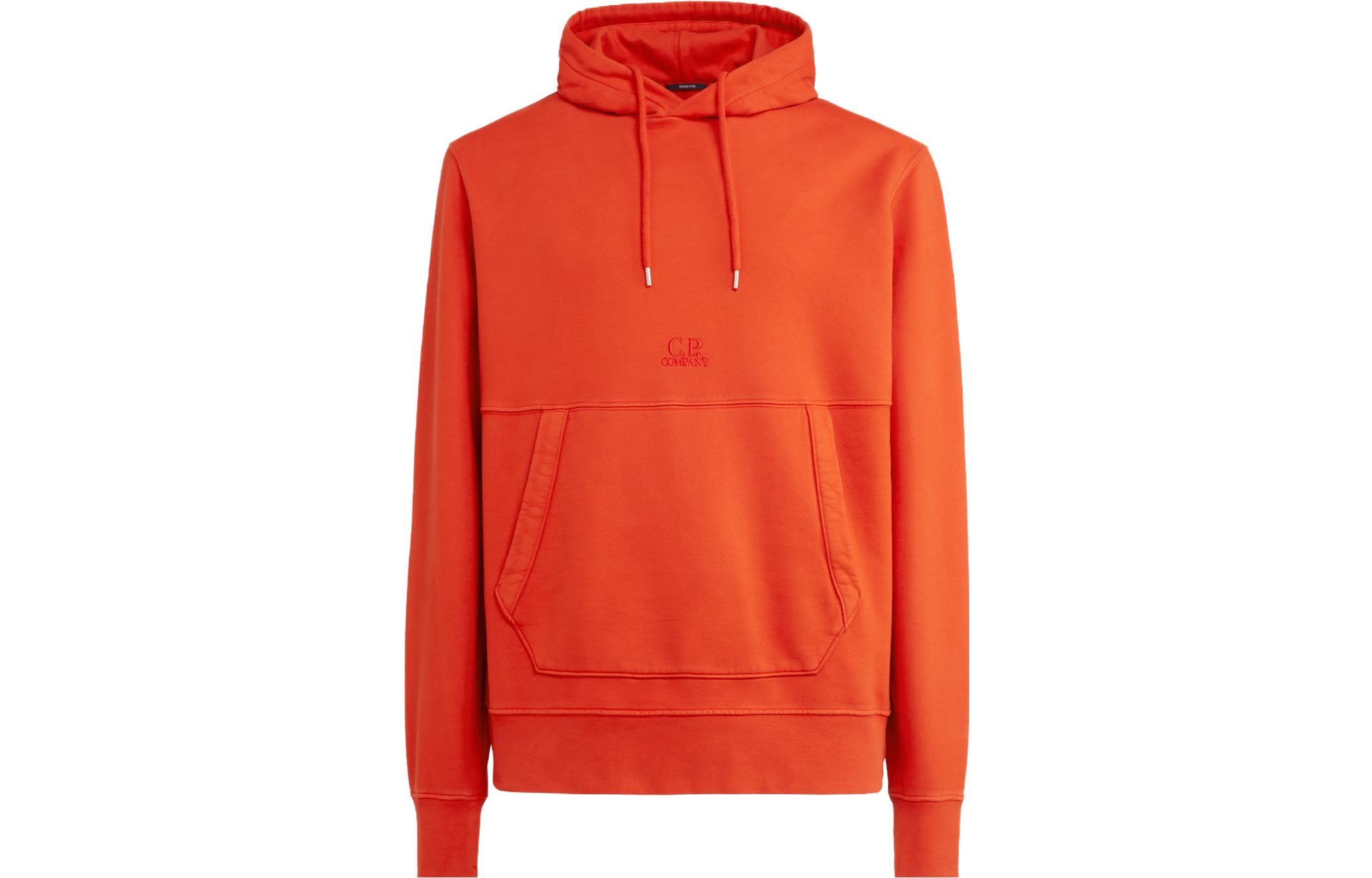 C.P. Company FW23 Solid Twill Fleece Logo Hoodie Orange Red 15CMSS009B006372R547