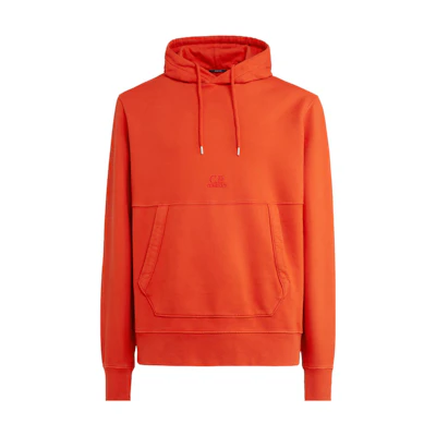 C.P. Company FW23 Solid Twill Fleece Logo Hoodie Orange Red 15CMSS009B006372R547