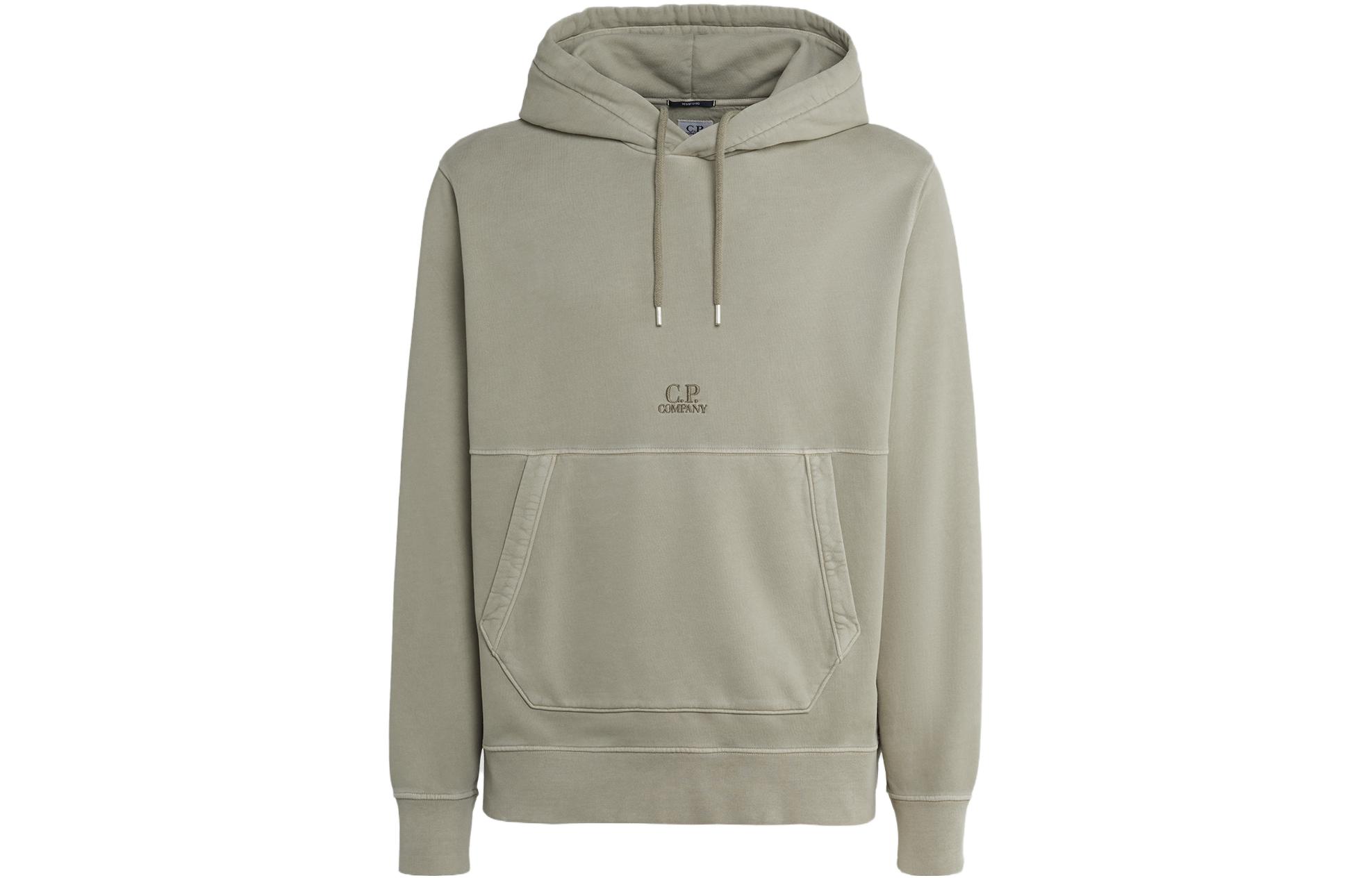 C.P. Company FW23 Solid Twill Fleece Logo Hoodie Sage Silver () 15CMSS009B006372R335