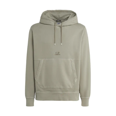 C.P. Company FW23 Solid Twill Fleece Logo Hoodie Sage Silver () 15CMSS009B006372R335
