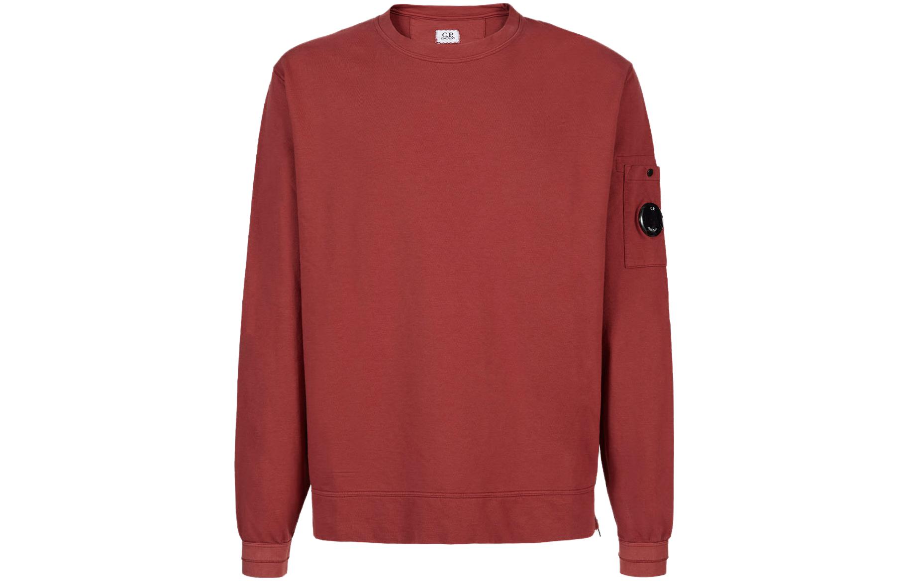 C.P. Company FW23 Tomato Red Crewneck Sweatshirt with Lens Detail and Hem Zipper 15CMSS015A002246G560