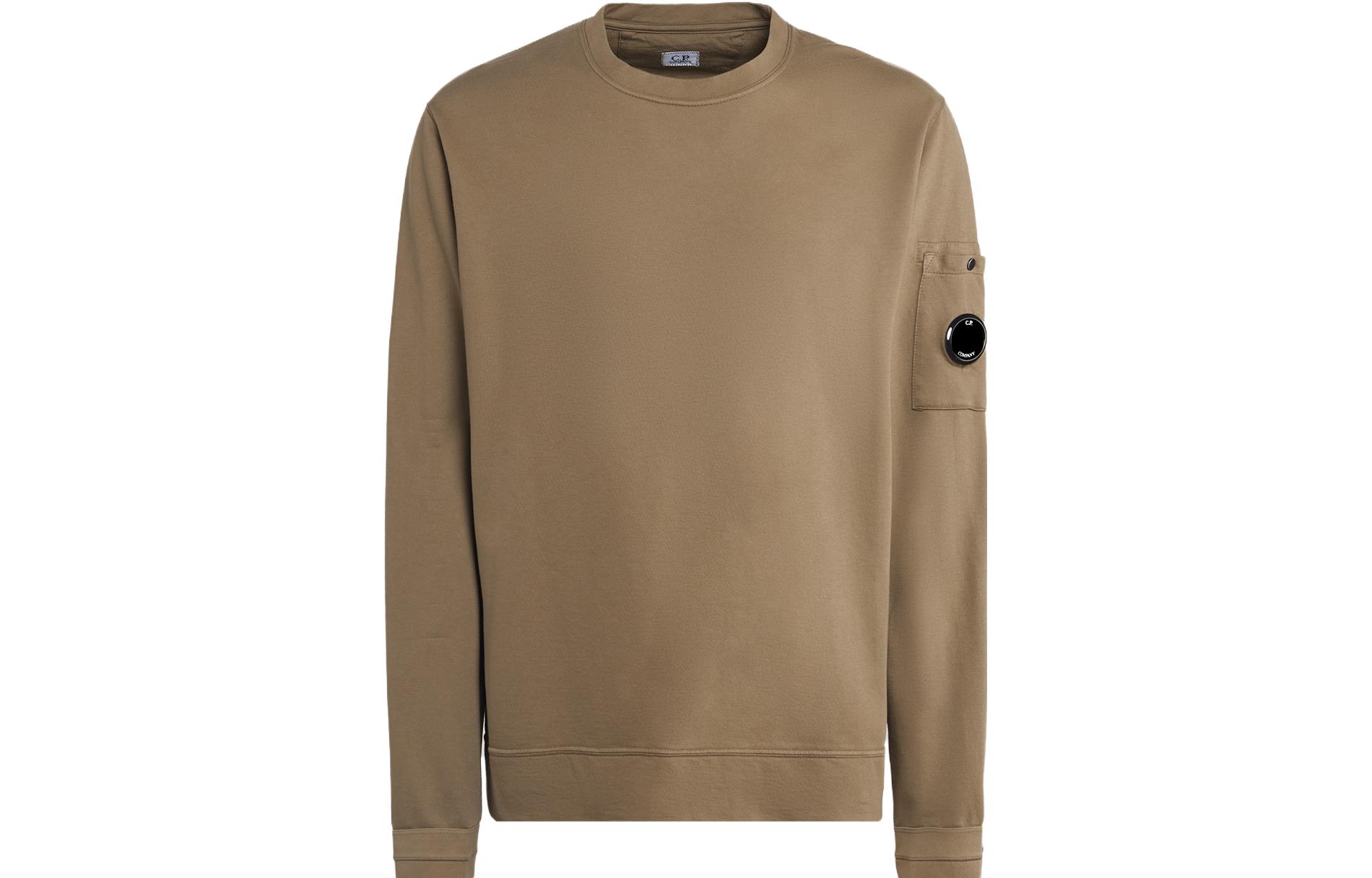 C.P. Company FW23 Walnut Brown Crewneck Sweatshirt with Lens Detail for Men 15CMSS015A002246G653