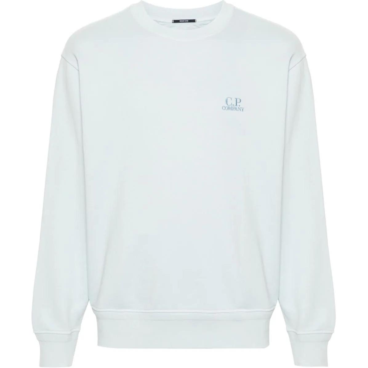 C.P. Company FW24 Embroidered Logo Crewneck Ribbed Sweatshirt Light Blue Men’s CMSS098B110044R-BLUE