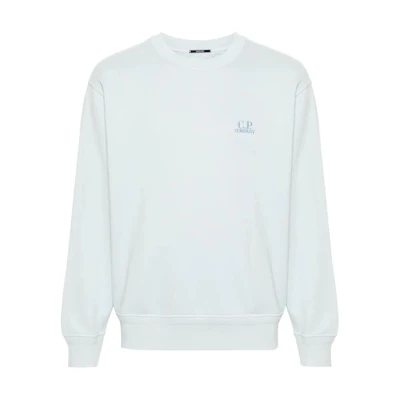 C.P. Company FW24 Embroidered Logo Crewneck Ribbed Sweatshirt Light Blue Men’s CMSS098B110044R-BLUE