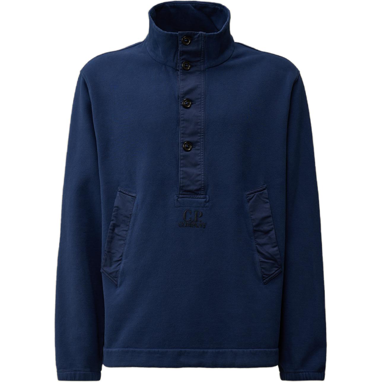 C.P. Company FW24 Embroidered Logo Stand Collar Drop Shoulder Sweatshirt Blue CMSS288A006090M887