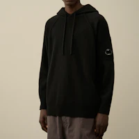 Shop C.P. Company FW24護目鏡細節連帽斜袖毛衣 男士 黑色 CMKN149A110149A999