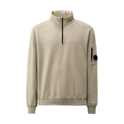 C.P. Company FW24 Grey Stone Ribbed Lens Detail Long Sleeve Sweatshirt Men CMSS059A002246GM94