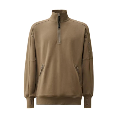 C.P. Company FW24 Lens Detail Ribbed Long Sleeve Sweatshirt Walnut Brown Mens CMSS027A005086W359