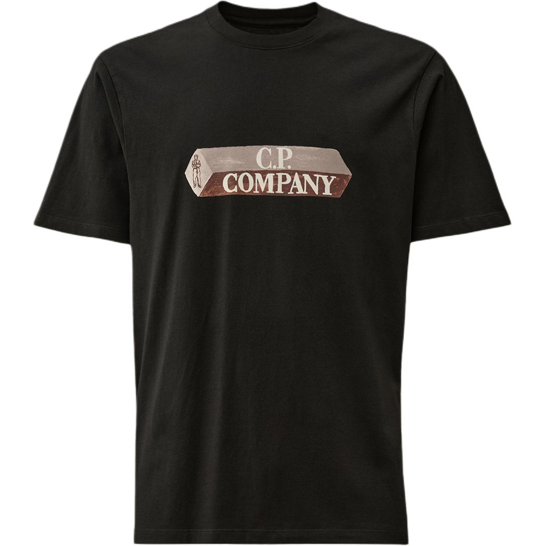 C.P. Company FW24 Logo Print Crewneck Regular Tee Black T-Shirt CMTS166A006586W999