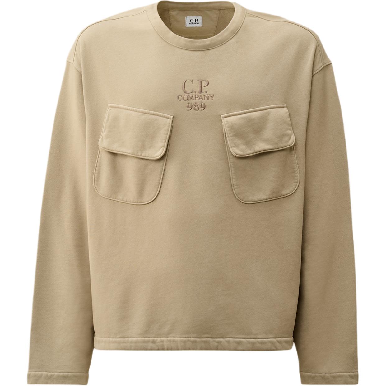 C.P. Company FW24 Ribbed Crewneck Embroidered Logo Sweatshirt Khaki CMSS020A006372G327