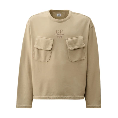 C.P. Company FW24 Ribbed Crewneck Embroidered Logo Sweatshirt Khaki CMSS020A006372G327