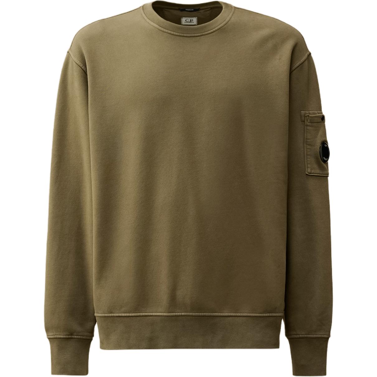 C.P. Company FW24 Ribbed Crewneck Lens Detail Oversized Sweatshirt Green Mens CMSS060A006372R674