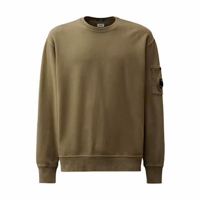 C.P. Company FW24 Ribbed Crewneck Lens Detail Oversized Sweatshirt Green Mens CMSS060A006372R674