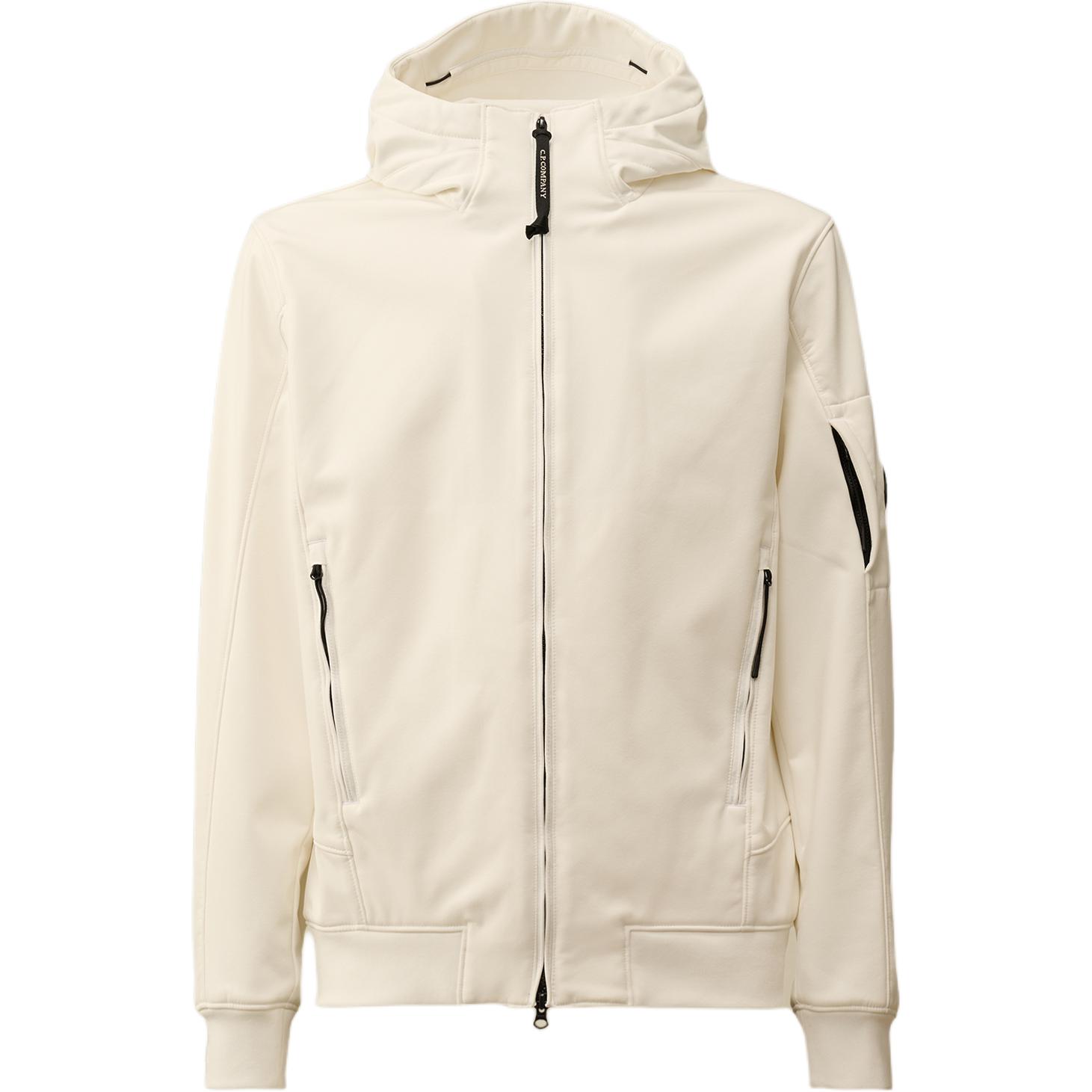 C.P. Company FW24 Softshell Hooded Jacket with Lens Detail Gauze White CMOW013A006097A103