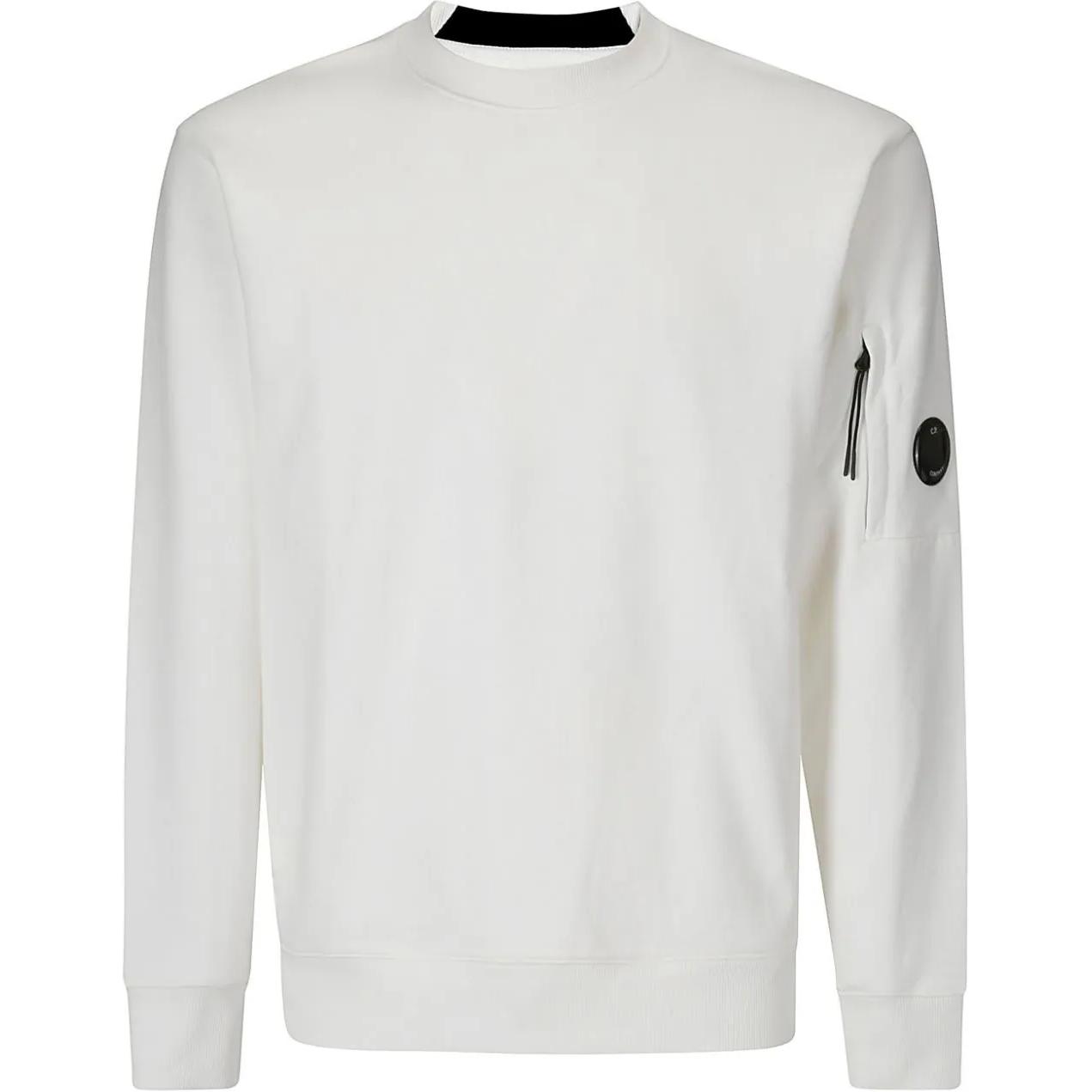 C.P. Company FW24 Textured Crewneck Pocket Logo Embroidered Sweatshirt White Men CMSS023A005086W103