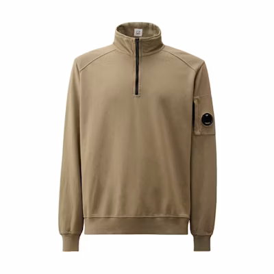 C.P. Company FW24 Walnut Brown Ribbed Lens Detail Long Sleeve Sweatshirt Men CMSS059A002246G359