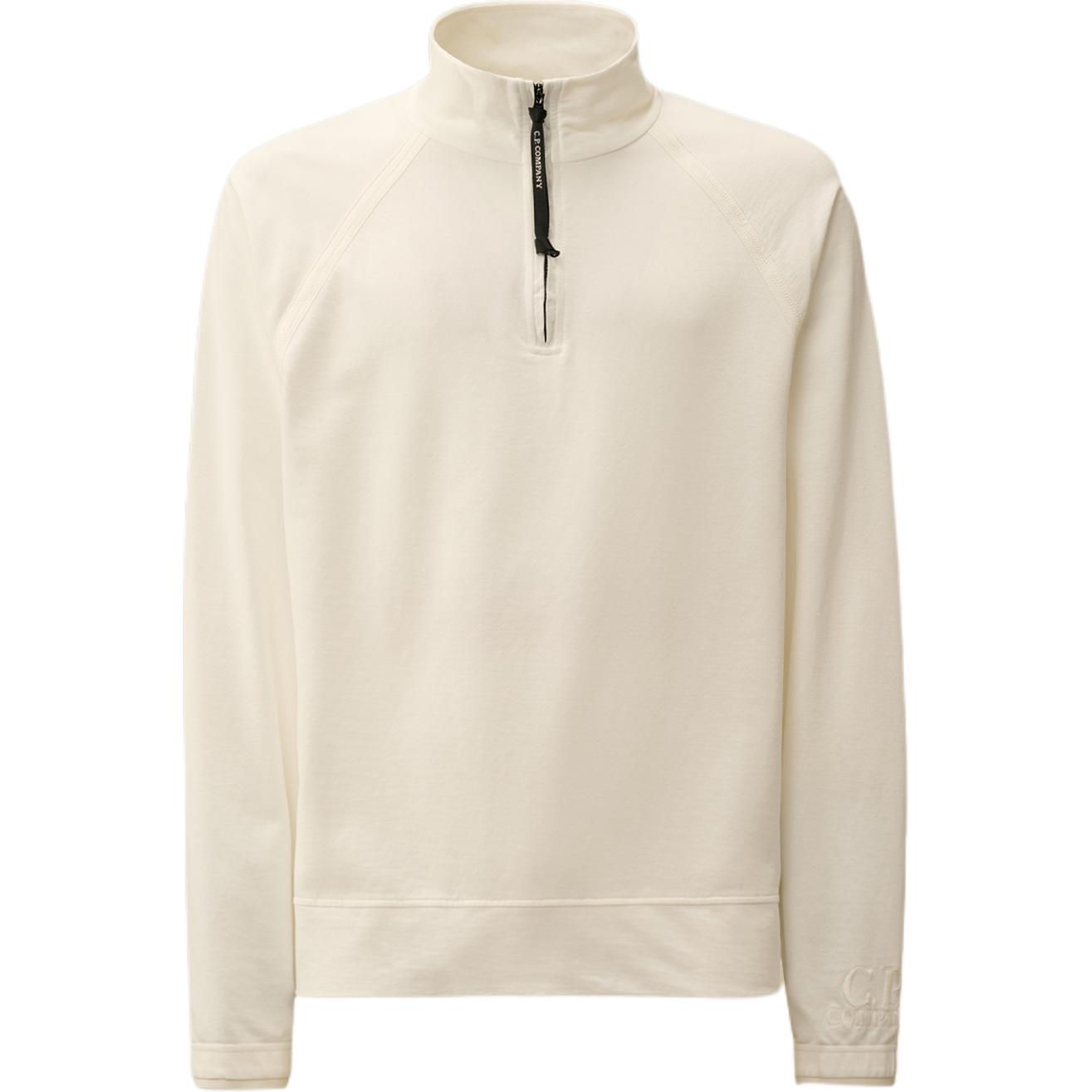 C.P. Company FW24 White Raglan Sweatshirt with Ribbed Hem and Embroidered Logo CMSS071A002246G103