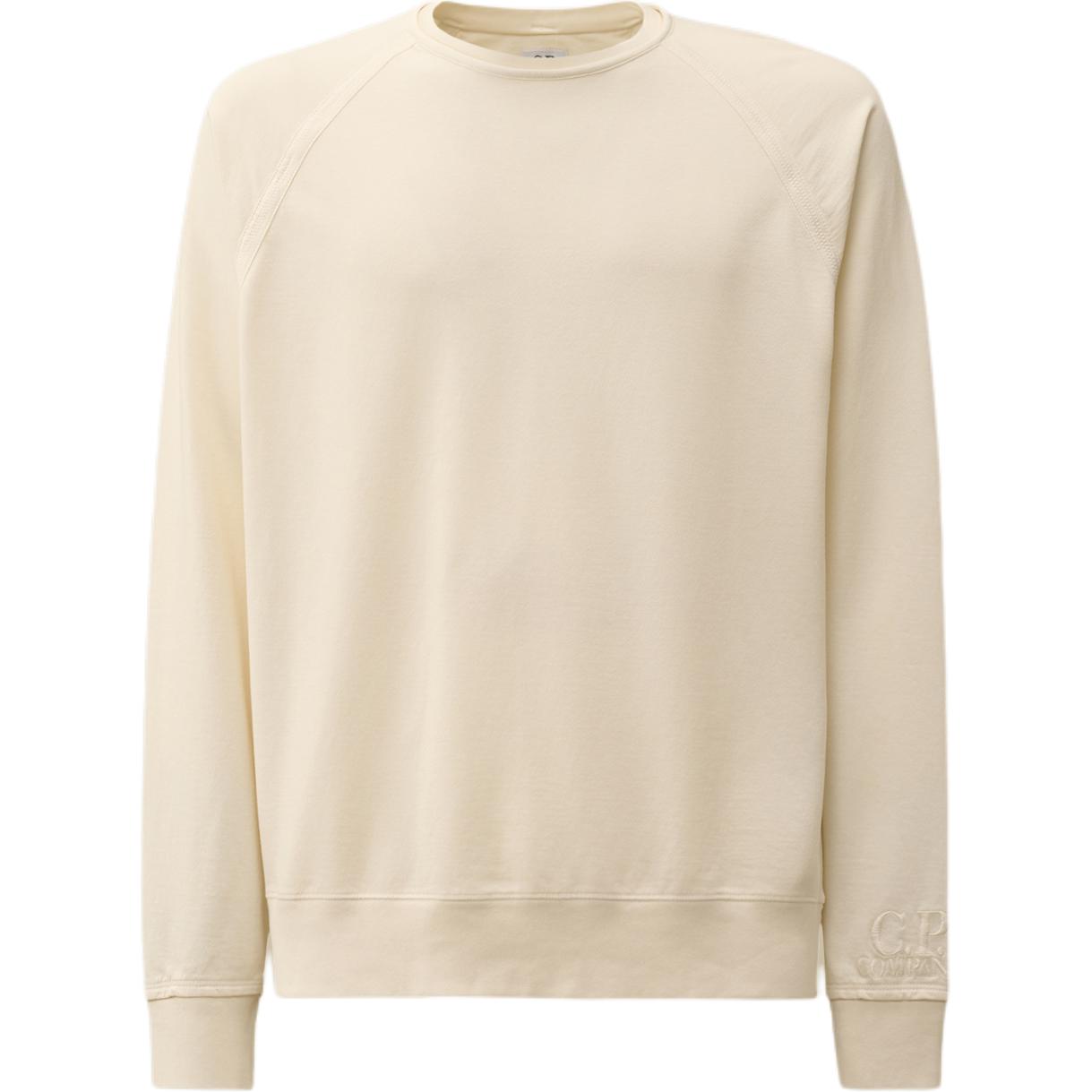 C.P. Company FW24 White Ribbed Crewneck Embroidered Logo Long Sleeve Sweatshirt CMSS068A002246G103
