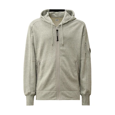 C.P. Company FW24 Zip Hoodie with Lens Detail in Mixed Gray Stone CMSS025A005086WM94
