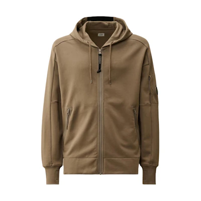 C.P. Company FW24 Zip Hoodie with Lens Detail Walnut Brown CMSS025A005086W359